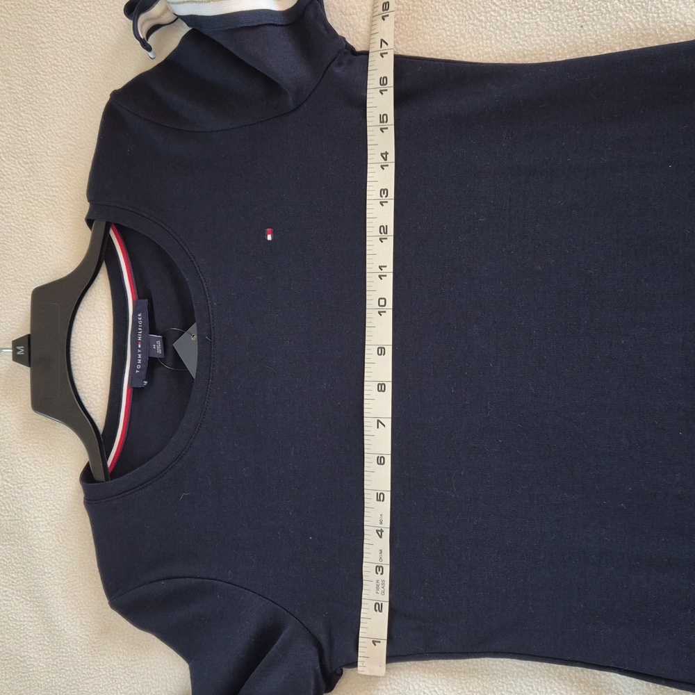 Tommy Hilfiger Women's 100% Cotton Navy Tee with Striped Bow Sleeves, size M - Picture 14 of 16
